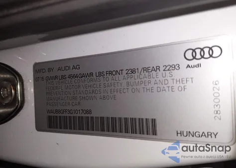 2016 Audi A3 2.0T Premium z USA, uszkodzony, nr VIN WAUB8GFF3G1017088